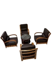 Four Art Deco Lounge Chairs with Leather Cushions France, 1930s